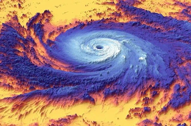 5G weather forecast interference illustrated by a swirling hurricane image showcasing weather patterns.