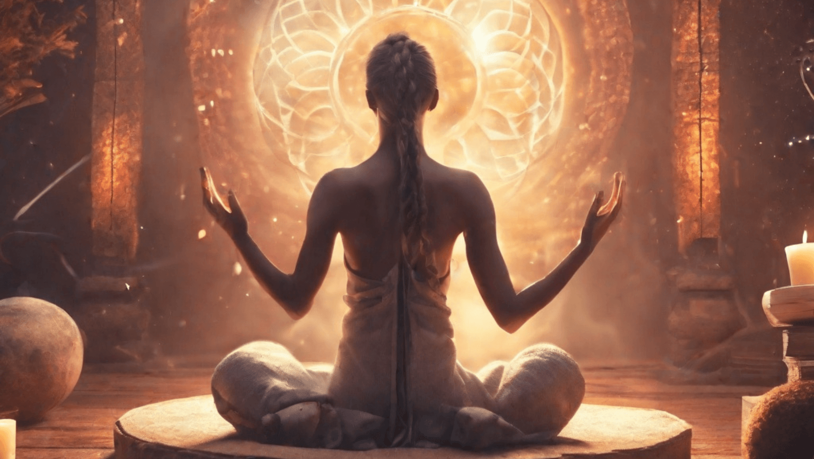 A serene figure practicing meditation, blending ancient wisdom and modern spirituality in holistic healing.