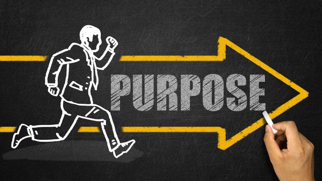 Illustration of a person running towards the word 'PURPOSE' symbolizing Finding Your Why.