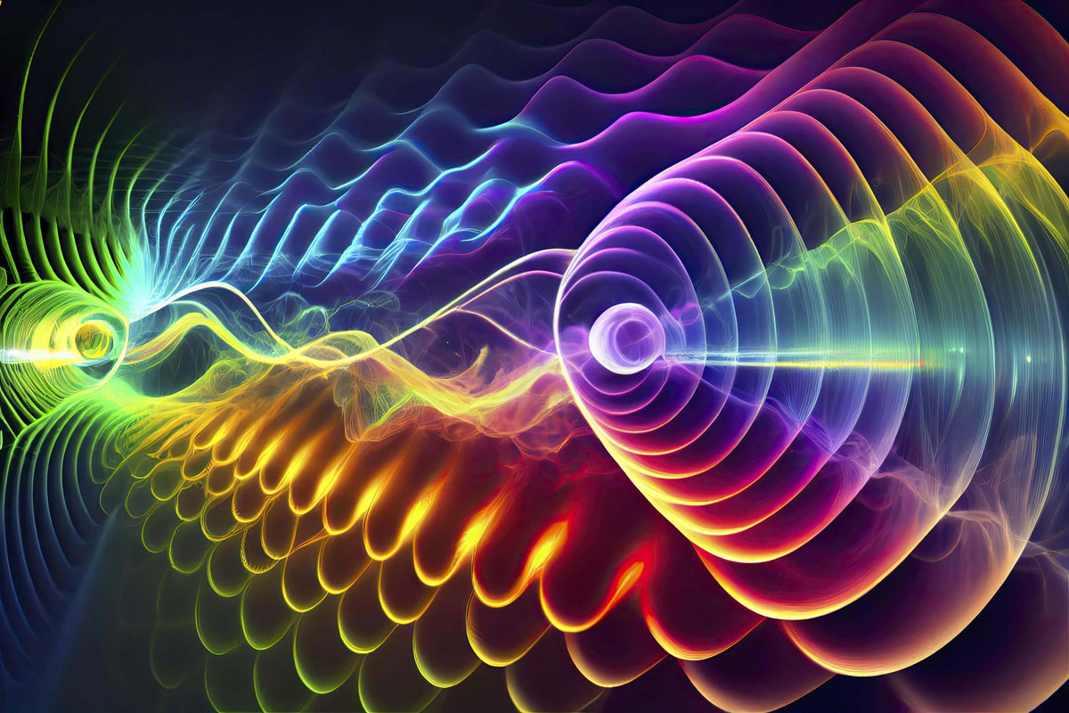 Colorful wave patterns representing the concept of Bio-frequency patches and their healing properties.