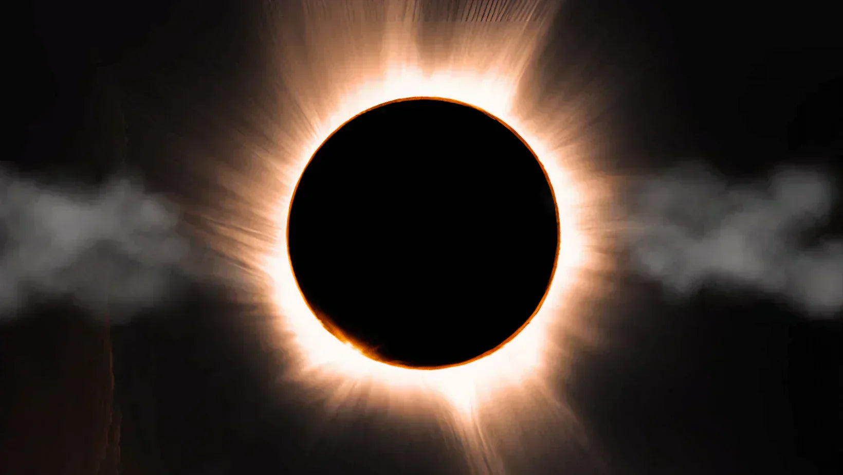 Solar eclipse EMF impact visual representation with the dark moon covering the sun and radiant solar corona.