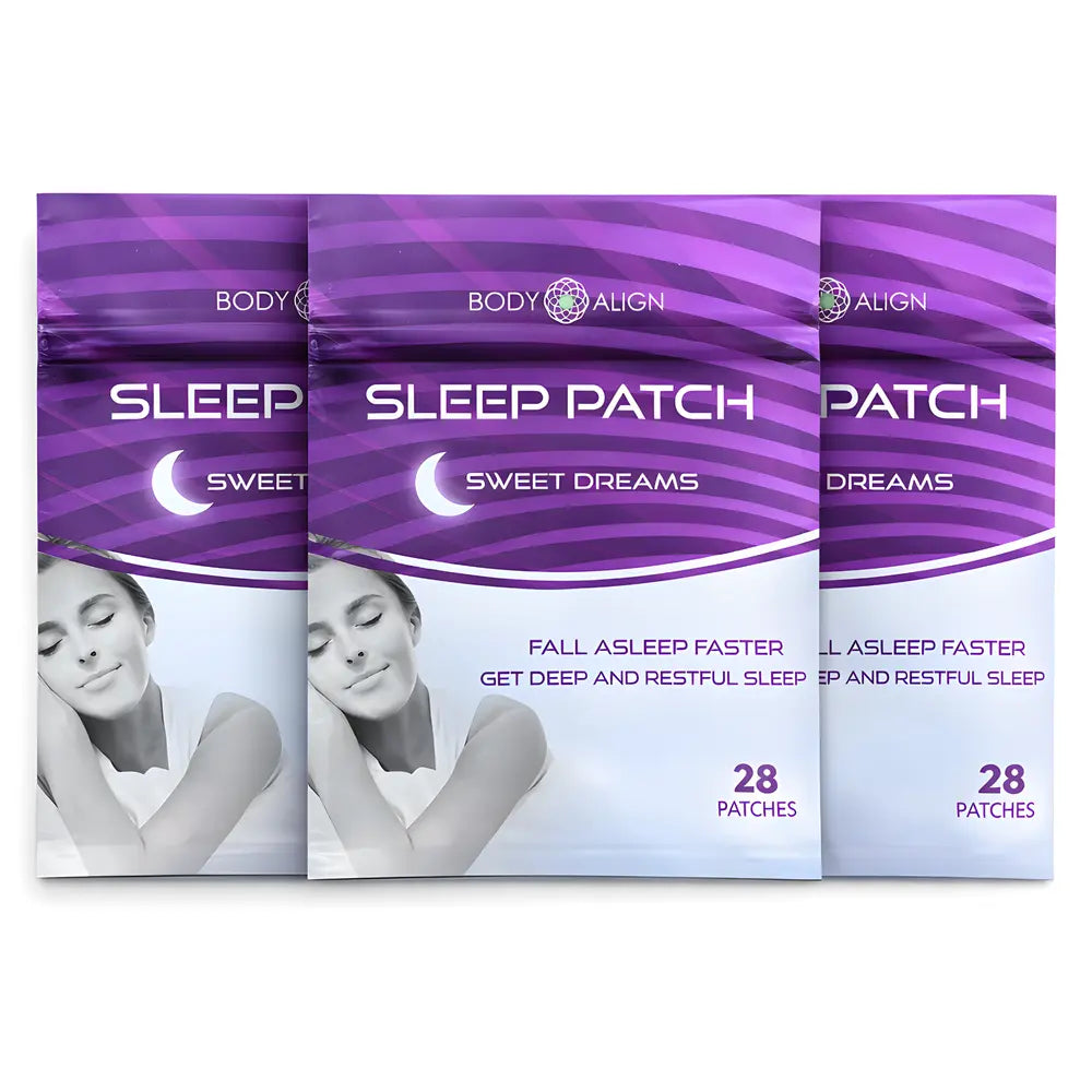Sleep Patches packaging featuring three bags that promote deep and restful sleep with sweet dreams.