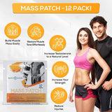 Mass Patches - 12 pack with benefits for muscle mass, natural testosterone patch, energy, and strength enhancement.