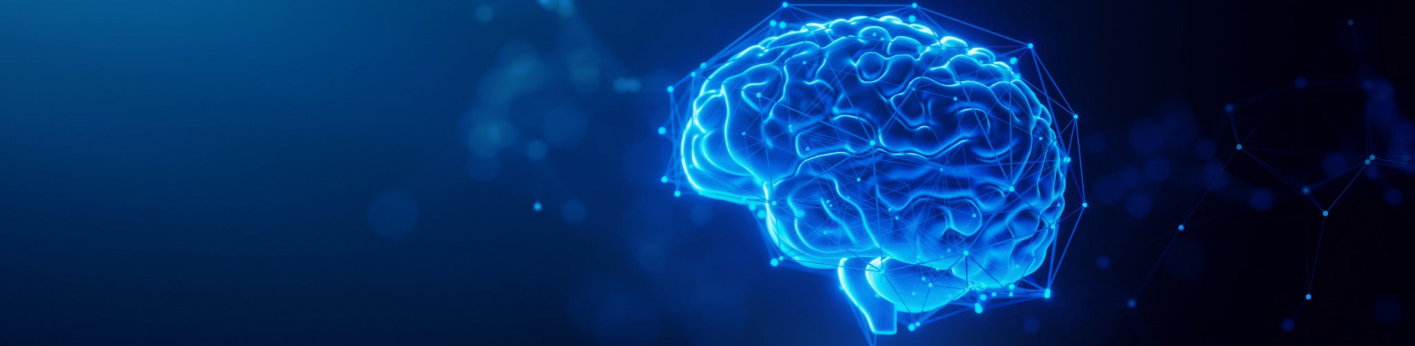 Blue glowing brain representation related to the human body antenna system and health.