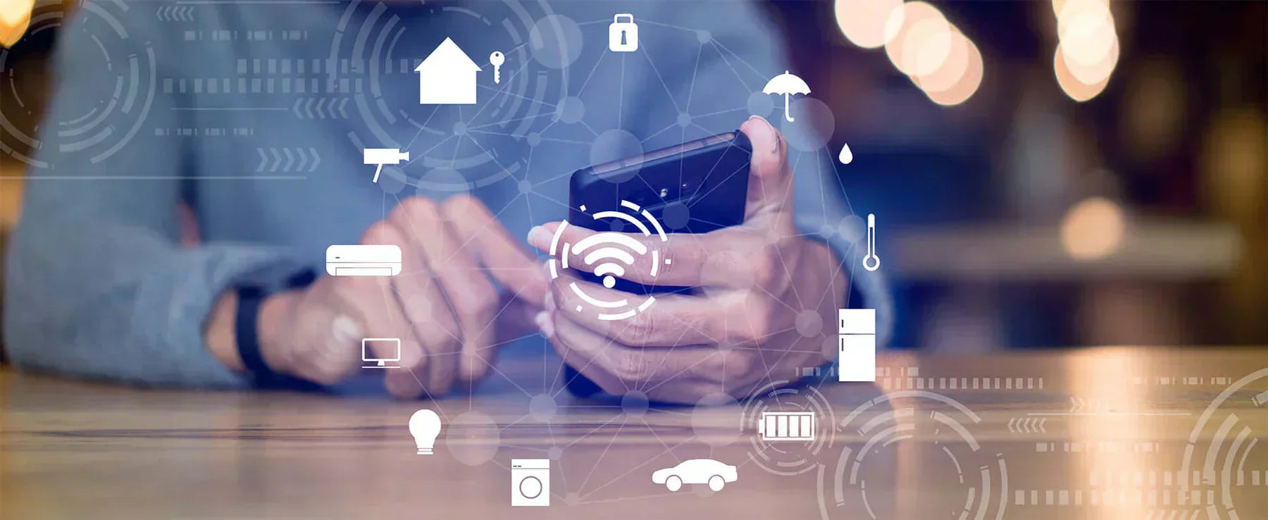 Person using a smartphone with digital icons, exploring what is emf and its implications on technology.