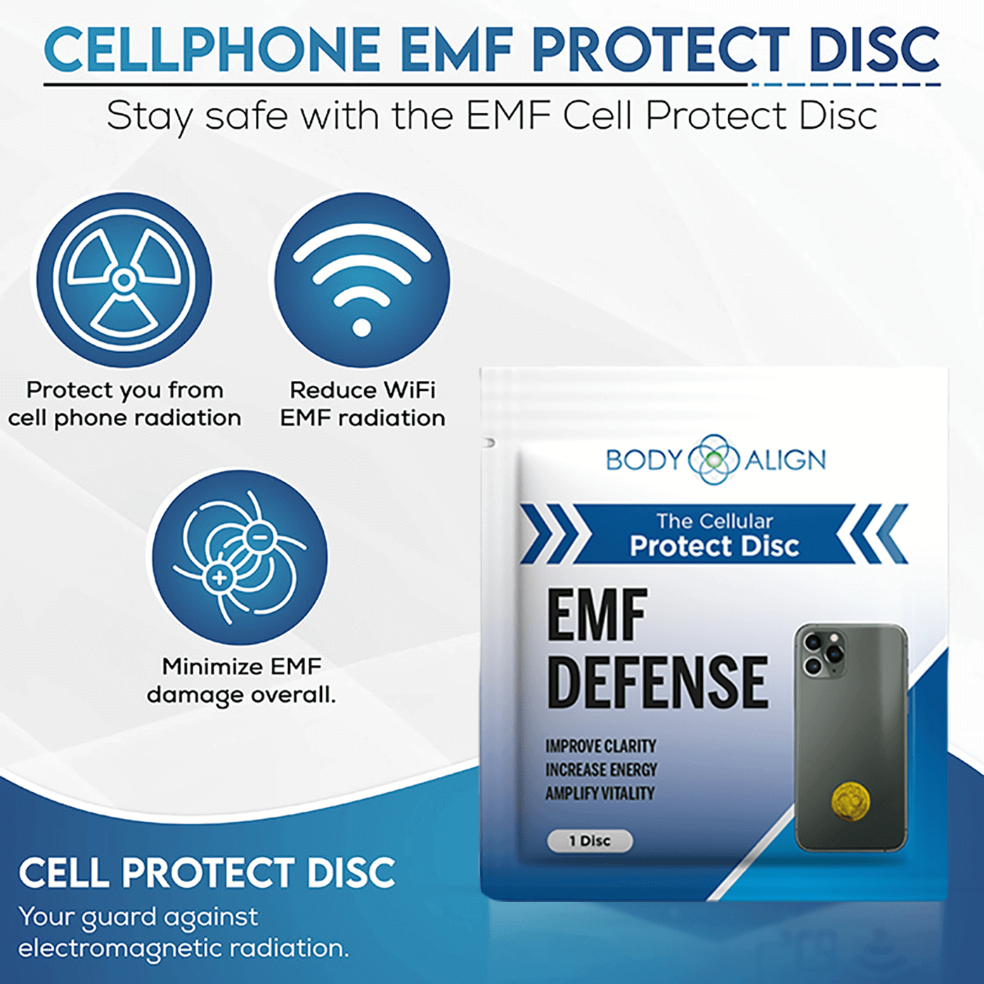 EMF Protection Discs for cellphones reduce WiFi radiation and minimize EMF damage from electronic devices.
