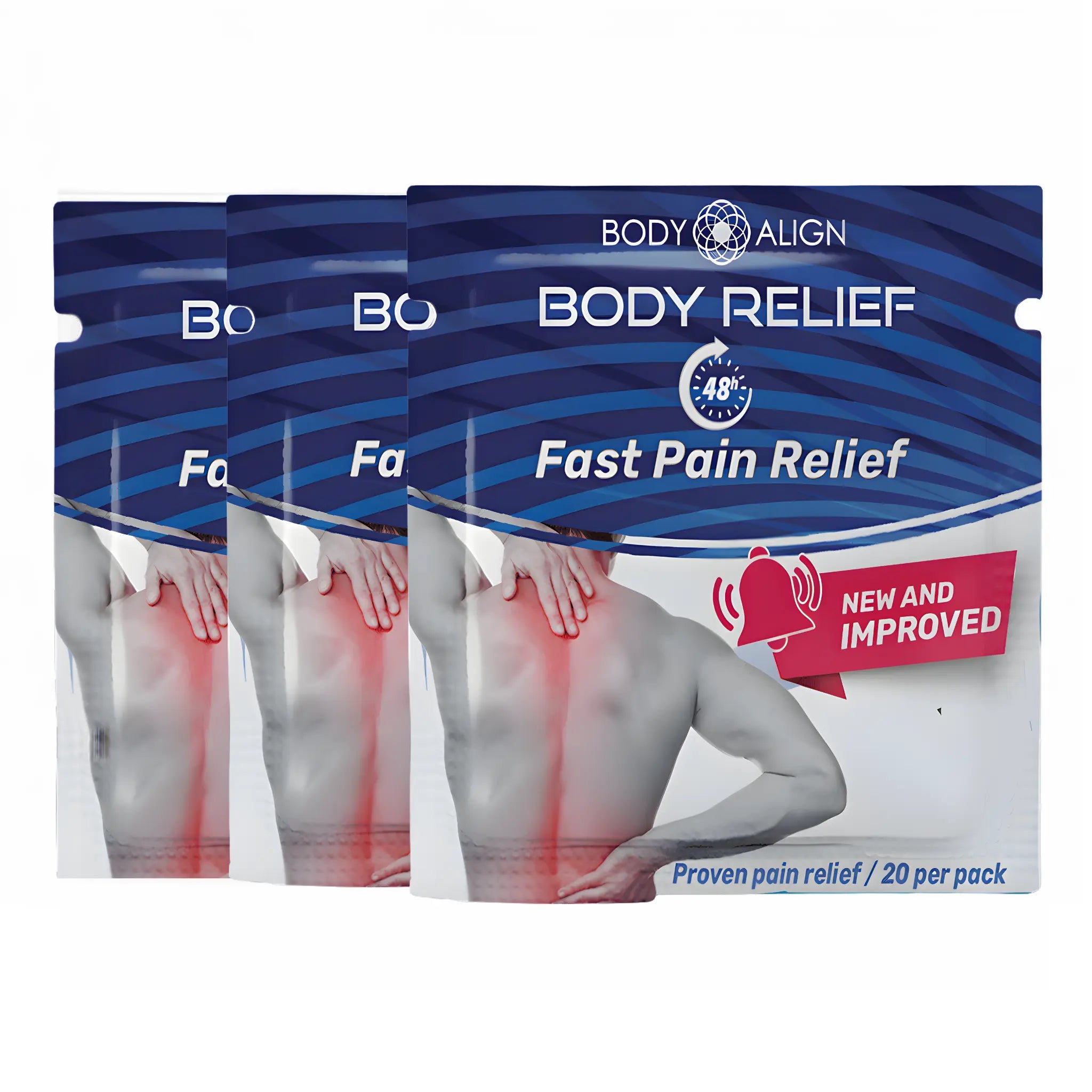 Body Relief - Pain Patches packaging showcasing effective fast pain relief for mobility and comfort.