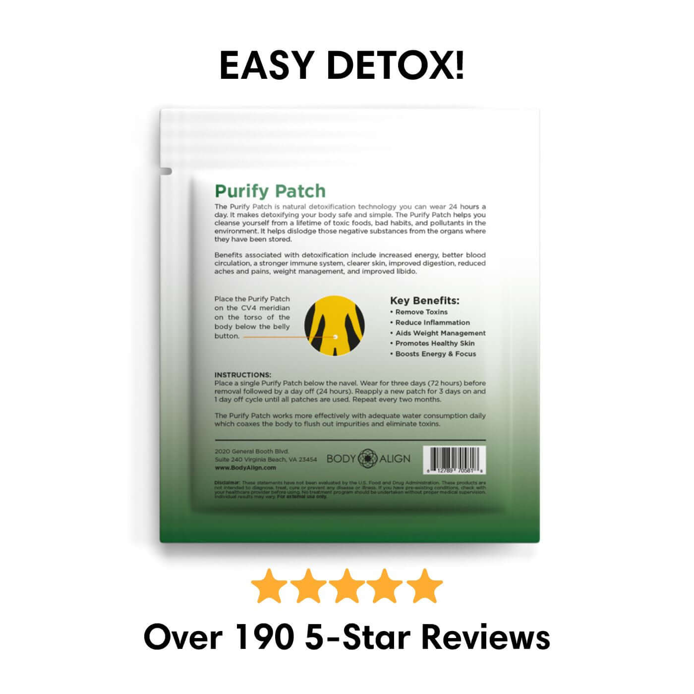 Detox Purify Patch packaging showcasing natural detox patch for easy detox and health benefits.