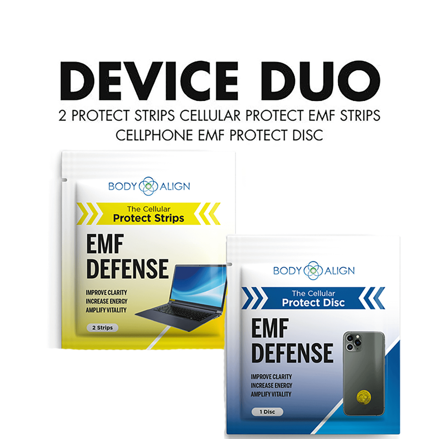EMF protection device duo bundle with Cellular Protect Strips and Cell Phone EMF Protection Disc.