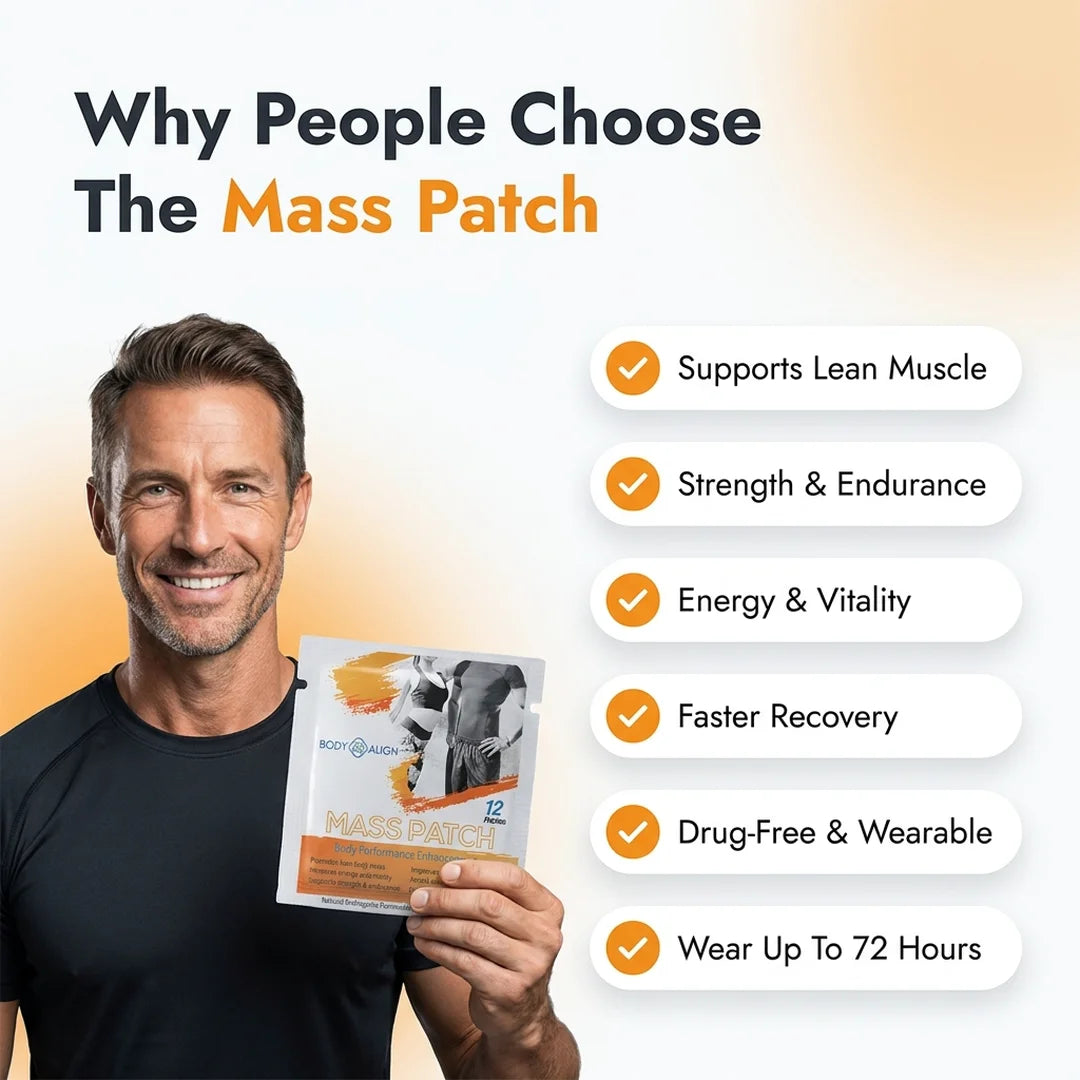 Mass Patch benefits including lean muscle, strength, endurance, and energy